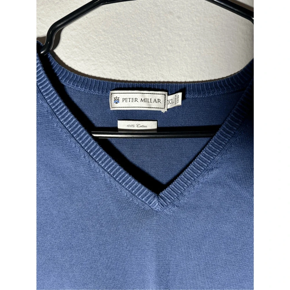 Peter Millar 100% Cotton V-Neck Men’s Golf Sweater Blue Sz XL